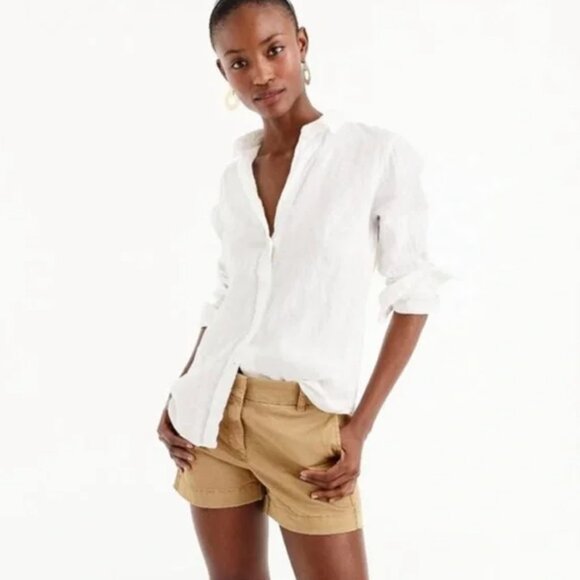 J. Crew Tops - J Crew Baird McNutt Womens Size 00 White Slim Perfect Shirt Irish Linen Coastal